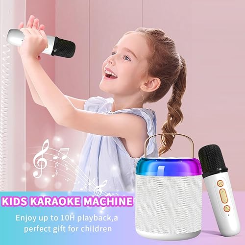 Miniatura 6 de Ringkok Máquina de karaoke para niños, mini máquina de karaoke con 2 micrófonos inalámbricos y luz que cambia de color, altavoz portátil de karaoke