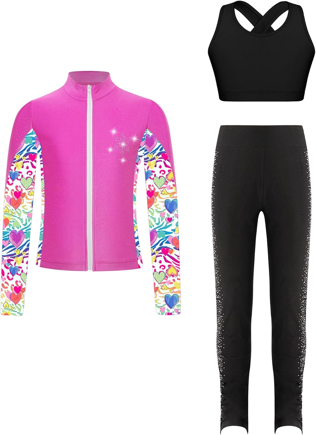 TiaoBug Kids Girls 3 Piece Gymnastics Outfits Tracksuit Sleeveless Tank Top and Leggings with Figure Skating Jacket Outerwear