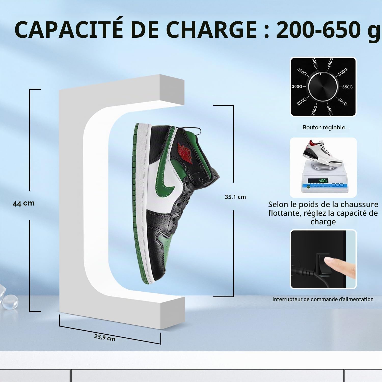 Présentoir à chaussures en lévitation magnétique avec télécommande 16 couleurs, rotation automatique à 360° pour collectionneurs de chaussures
