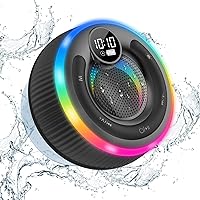 Vista 8 de Altavoz Bluetooth, altavoz de ducha con sonido estéreo HD, IPX7 impermeable, pantalla digital, altavoz portátil con ventosa, luz LED, pequeños