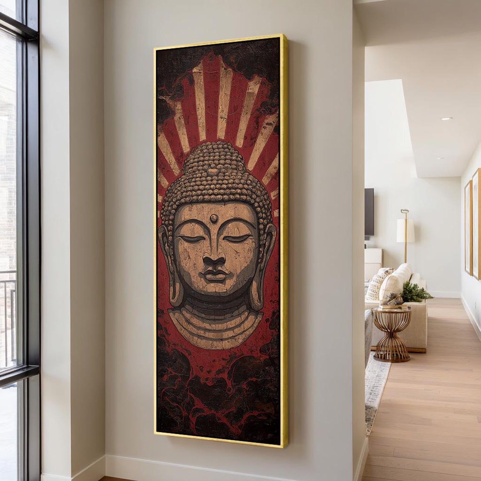XBTYKPB Lienzo decorativo para estudio de yoga, alto y estrecho, para meditación, decoración zen, pieza decorativa espiritual delgada, arte mural de Buda vertical (60x180cm/marco interior)