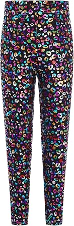 Kids Dance Leggings Pants Shiny Metallic Leopard Gymnastics Yoga Pants for Girls Stage Performance