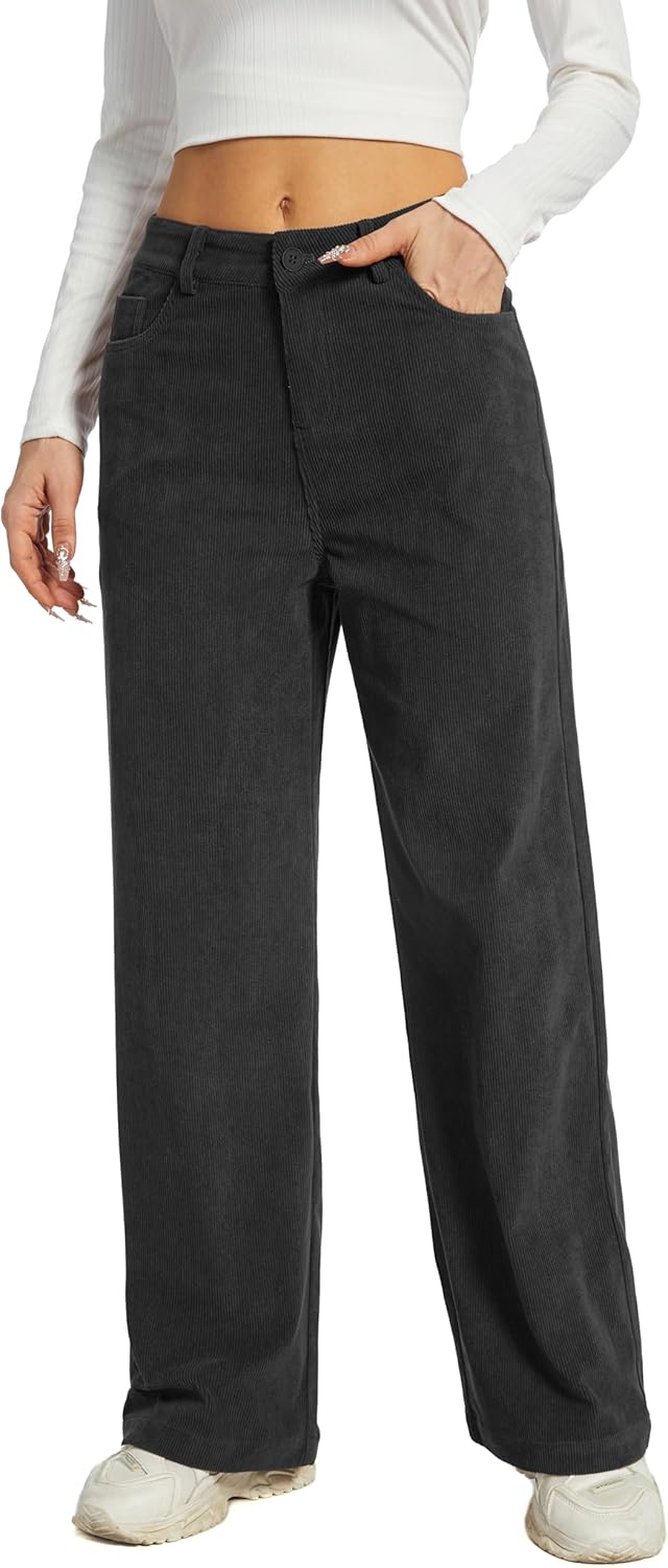 Women's Corduroy Loose Mid Rise Pant Casual Fall Straight Leg Elastic Waist Pants with Pockets - Image 4