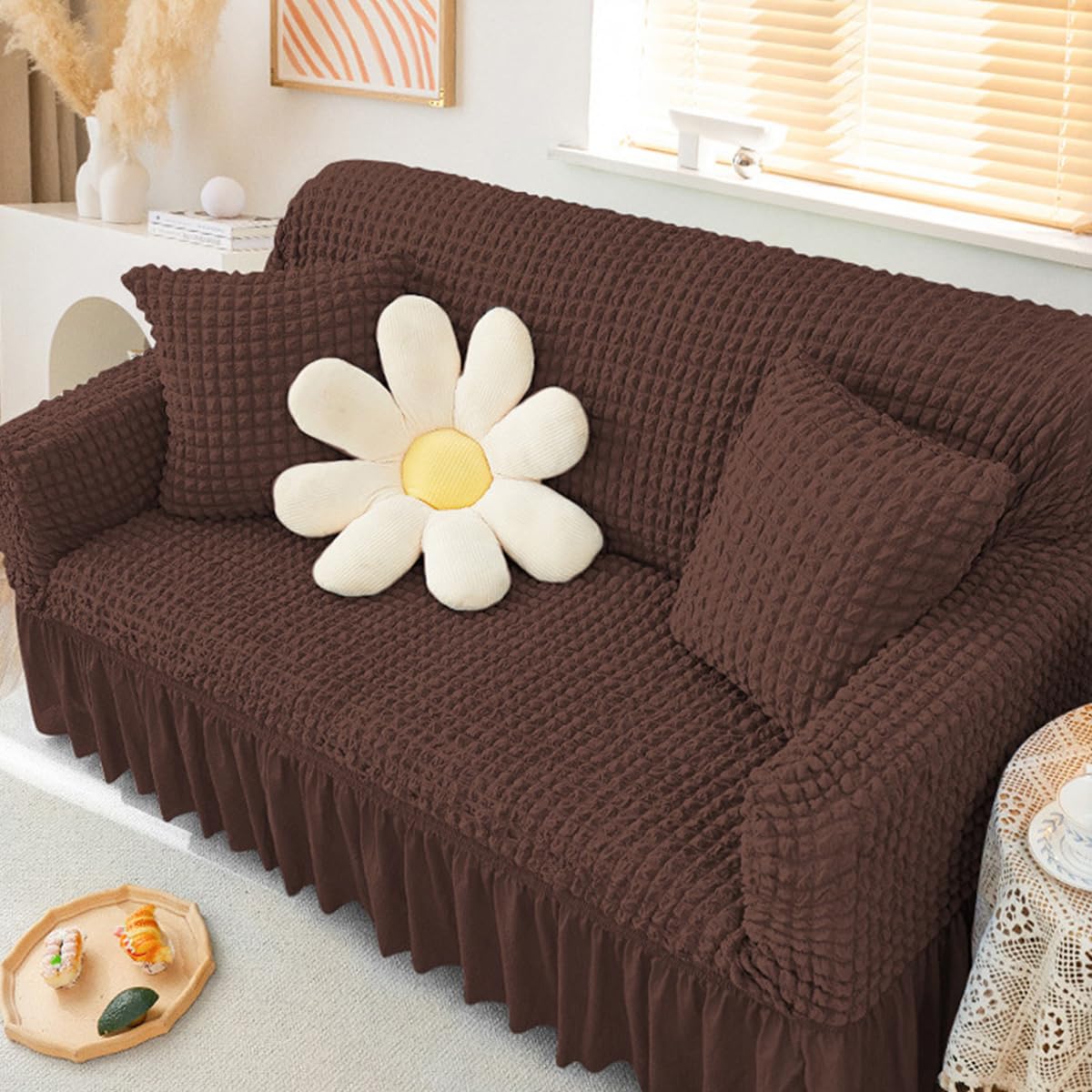 KAIJIE Stretch Sofa Slipcover 1Pieces3-Person Sofa Cover with Skirt Couch Cover for Livi ng Room Jacquard Fabric Slipcover with Elastic Bottom for