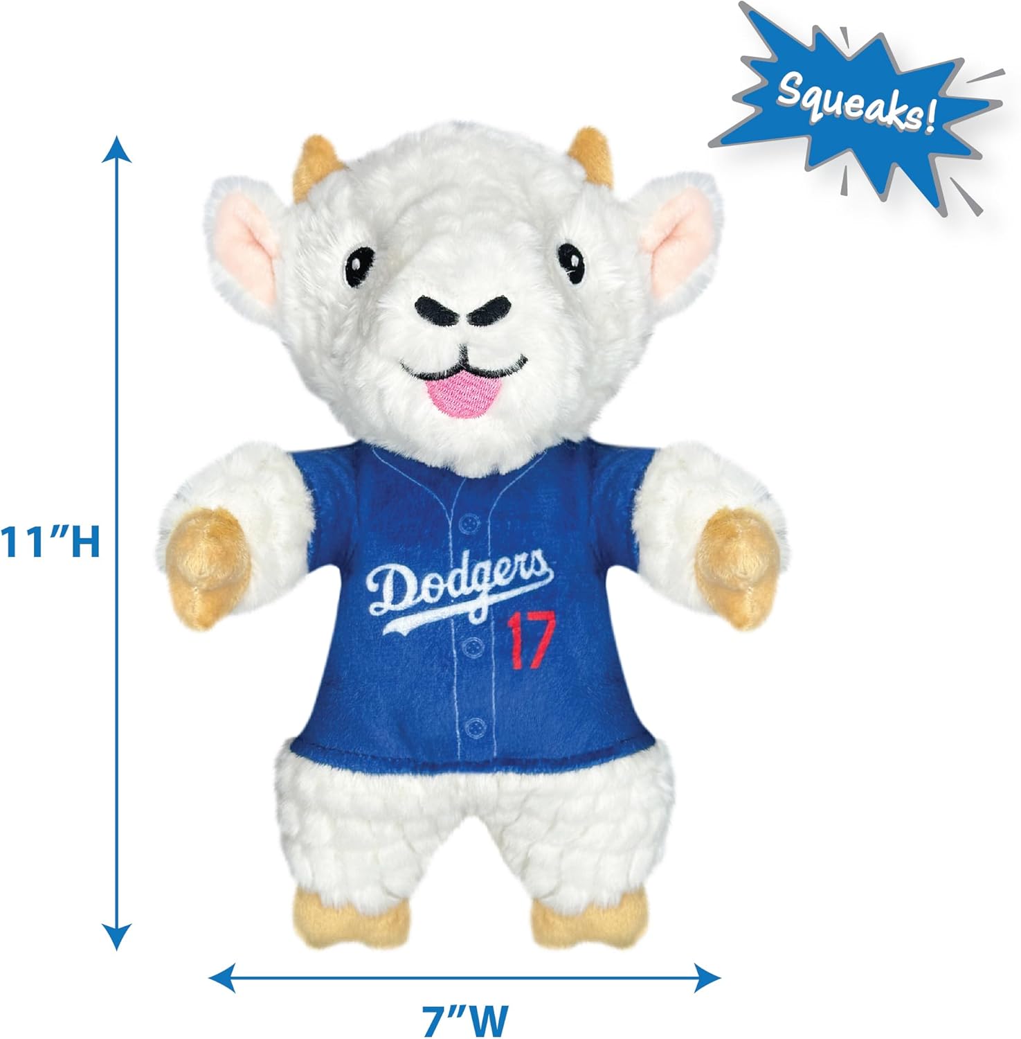 MLBPA Shohei Ohtani Goat Plush Toy for Dogs and Cats with Squeaker, Wearing a Team Player Jersey! MLB LA Dodgers Fun & Sporty Goat Shaped Dog Chew Toy, Interactive Pet Toy