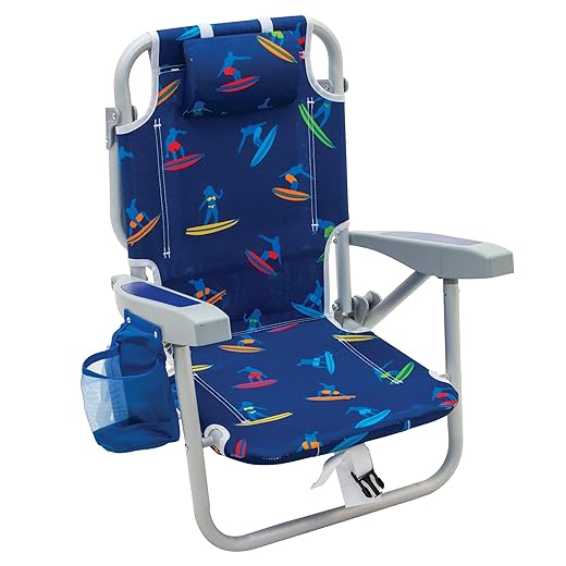 Rio Beach Kid's 5-Position Lay Flat Backpack Folding Beach Chair, Surf Power Surfer