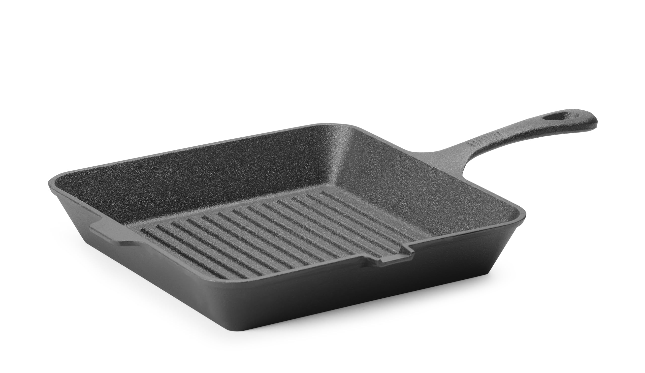 HENDI Padella griglia in ghisa rigata, con beccuccio per versare, griglia bistecchiera, adatta per forno, cucina a gas, induzione, elettrica, vetroceramica, manico: 140mm, 250x250x(H) 50mm