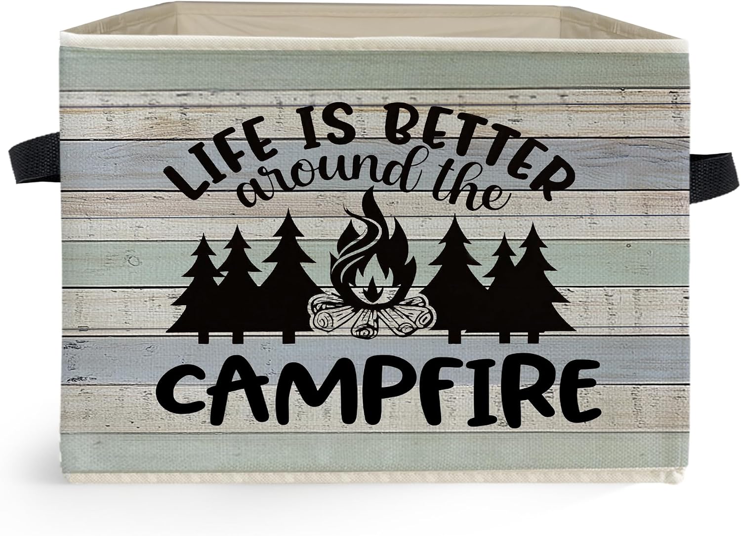 Camping Camper Storage Box Bins, Home Is Where We Park It Campfire Collapsible Storage Basket Organizer for Camper RV Trailer Bathroom Clothes Books, Decor for Room