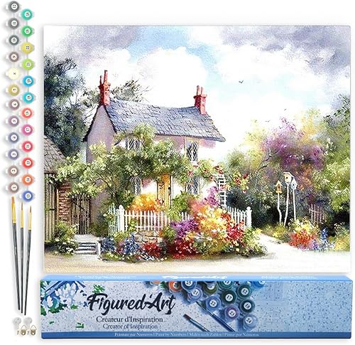 Vista 377 de Figured'Art - Juego de pintura por números, lienzo enrollado sin marco, para manualidades, para adultos, 16 x 20 pulgadas, jarrón de peonías