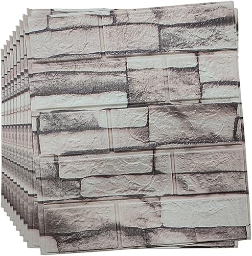 LKXHarleya 10 paneles de pared de ladrillo de espuma con textura 3D, papel tapiz de ladrillo sintético, autoadhesivo, impermeable, calcomanías de