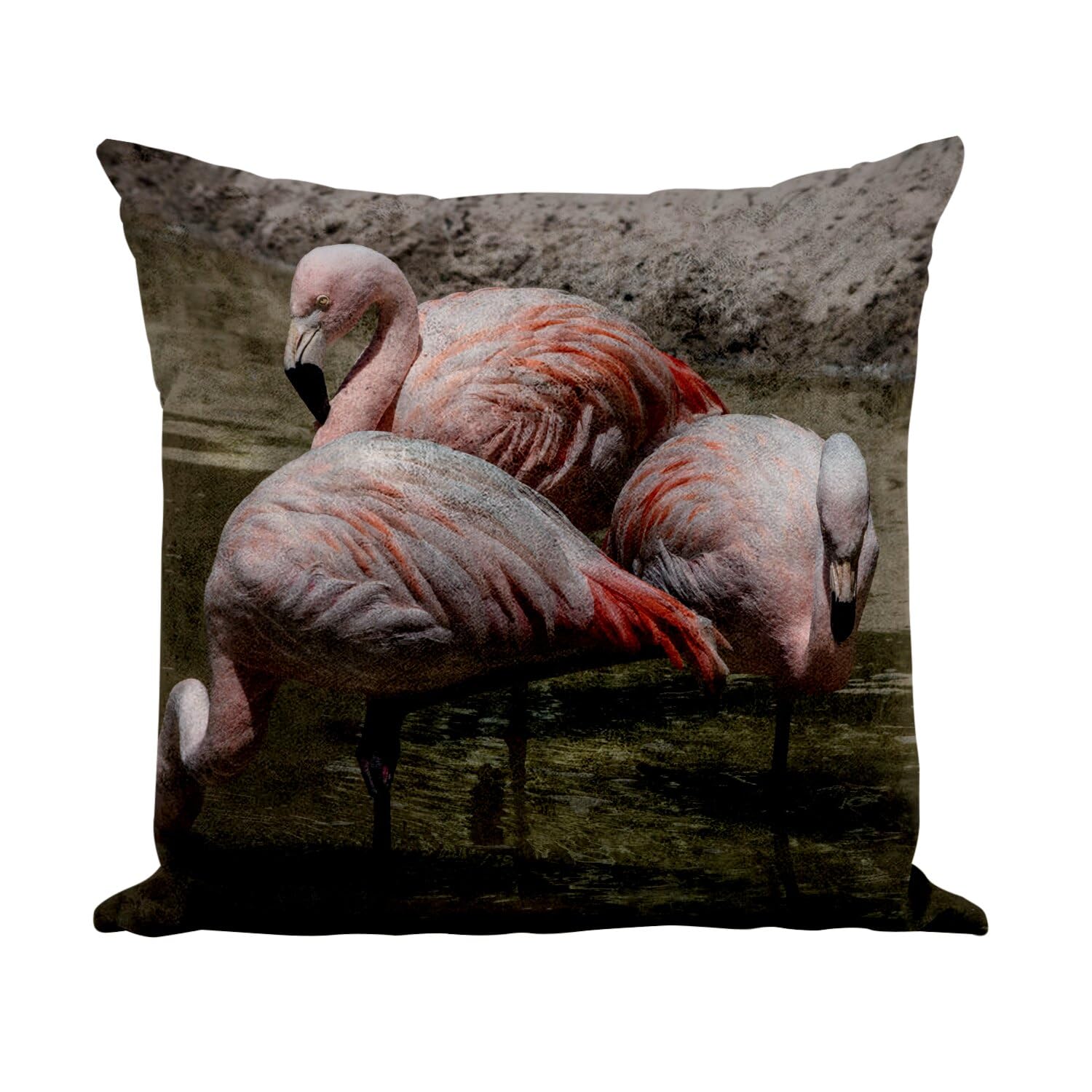 Coussin flamants roses 40x40 cm en similicuir blanc avec garnissage inclus