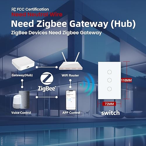 Miniatura 3 de Zigbee - Interruptor inteligente de 4.646 x 2.835 x 1.339 in, necesita Zigbee Hub y cable neutro, WiFi de 2.4 GHz, panel de cristal con interruptor