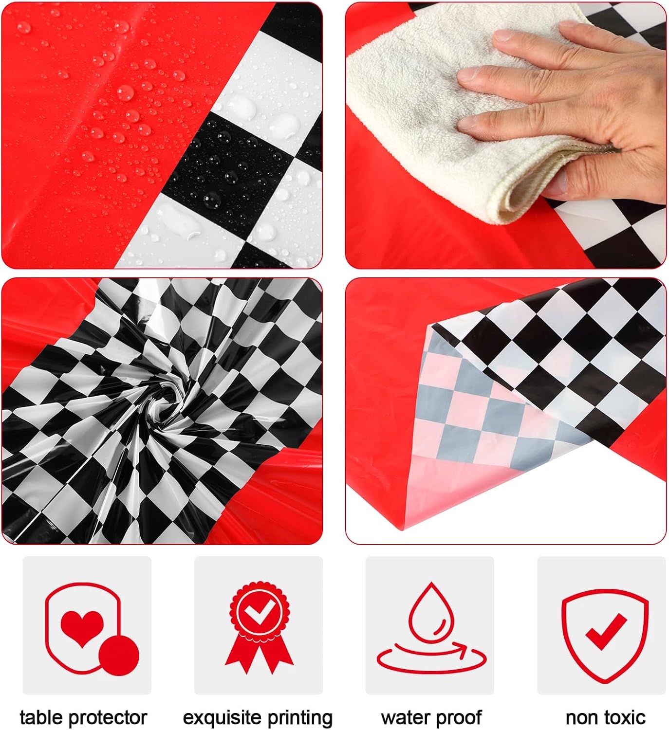Oudain Plastic Racing Tablecloth, Round, Red, 6 Pcs, 84 inches