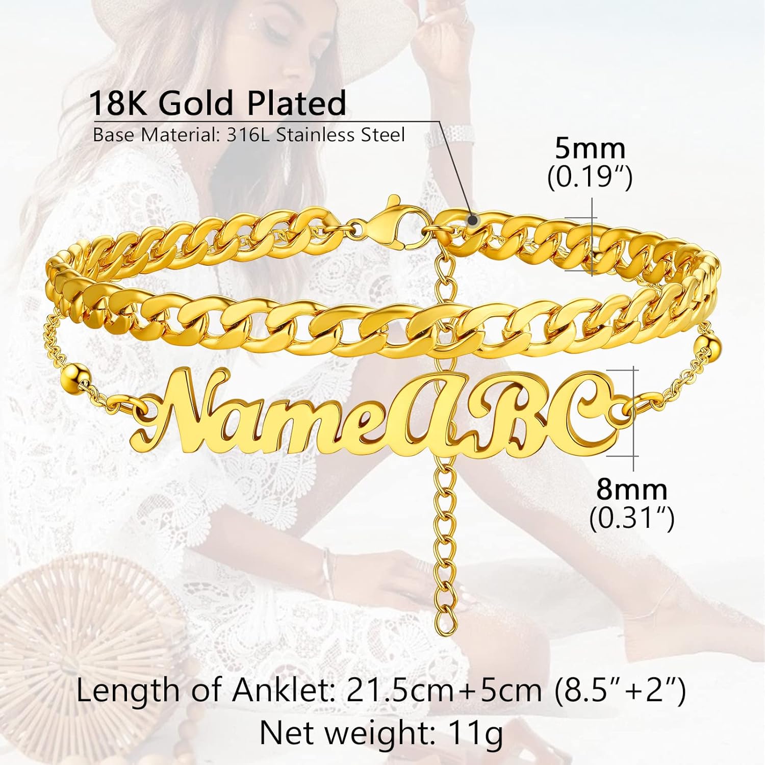 PROSTEEL Trendy Handcuffs Design/Customize Words Ankle Bracelet For Women, 316L Stainless Steel Anklets Silver/Gold/Black Tone, Hypoallergenic, Come with Box