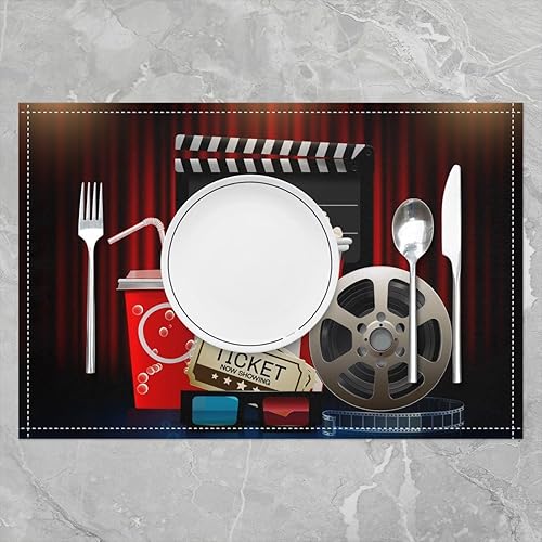 Miniatura 2 de Manteles individuales con temática de película de 12 x 18 pulgadas, sabrosa comida, lindas palomitas de maíz, lavables, fáciles de limpiar, manteles
