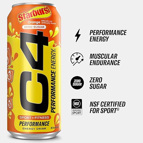Vista 124 de C4 Energy - Bebida energética carbonatada sin azúcar, bebida preentrenamiento + beta alanina, sabor naranja (Orange Slice), 16 onzas líquidas