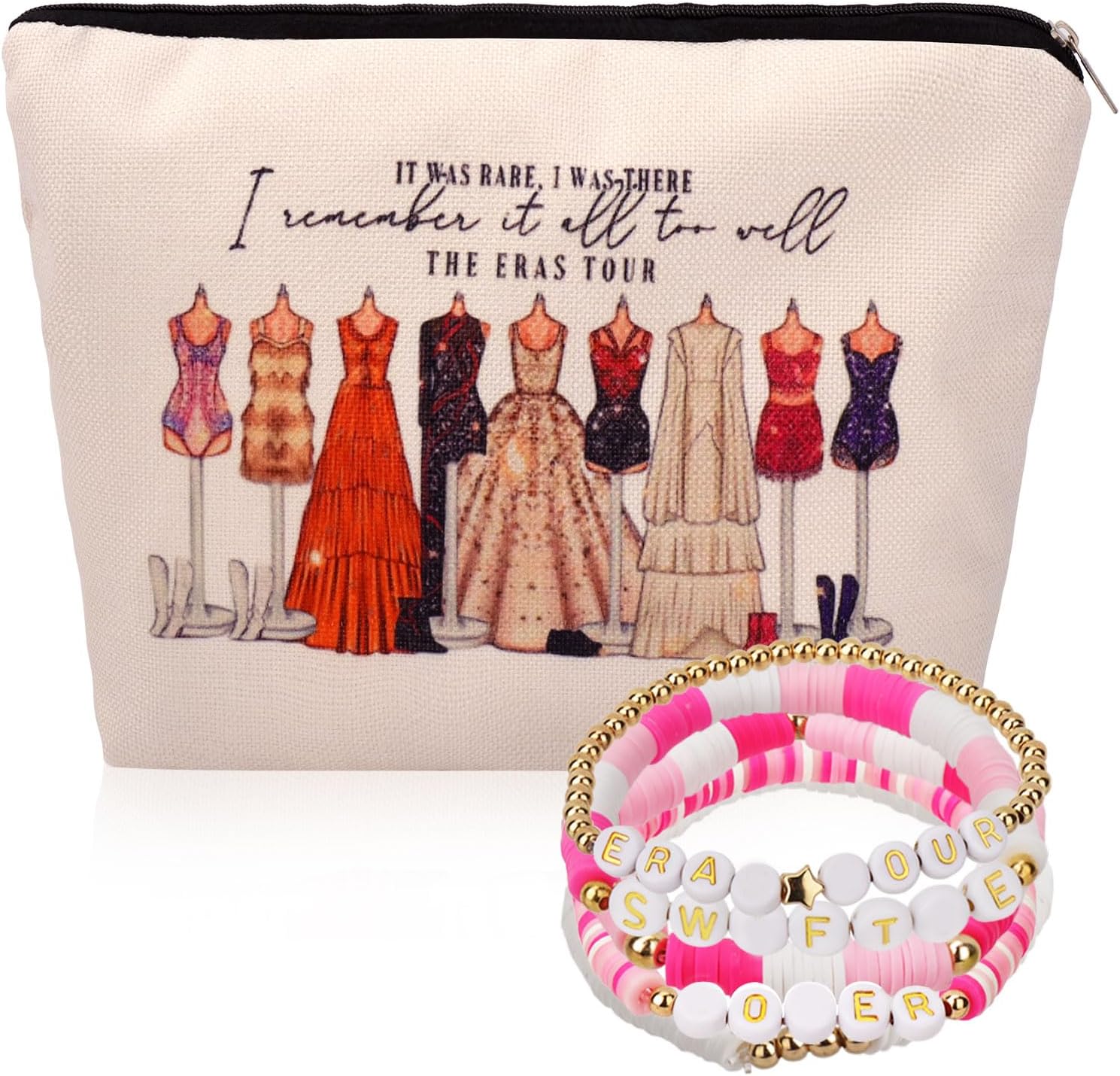 WALLFIDMakeup Cosmetic Bag for Girls, Music Lovers Singer Fans, Birthday Gift for Girl, Travel Bag for Friends Sister, with Friendship Bracelets (Swifftie)