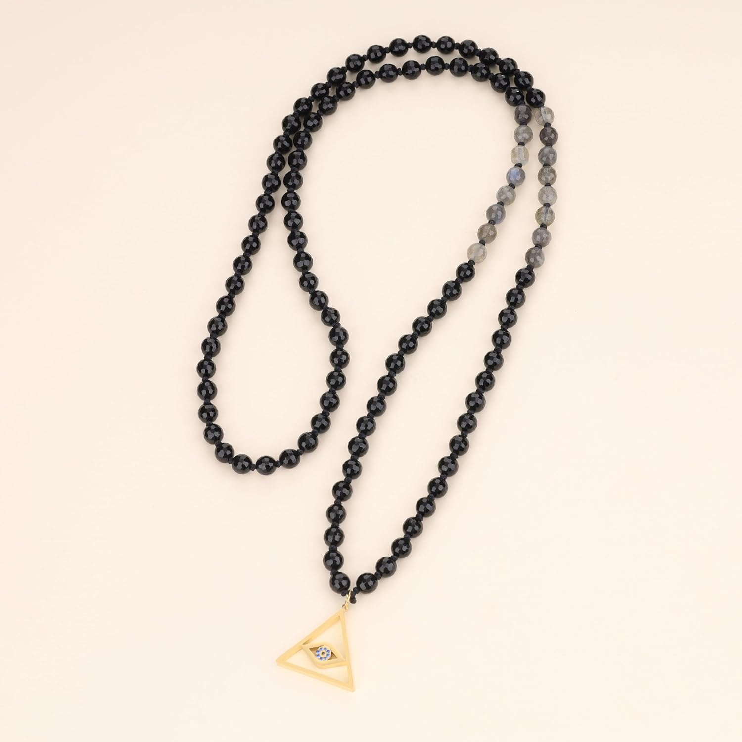 COAI Hand-Knotted 108 Beads Mala Necklace, Evil Eye Pendant Beaded Necklace for Men Women