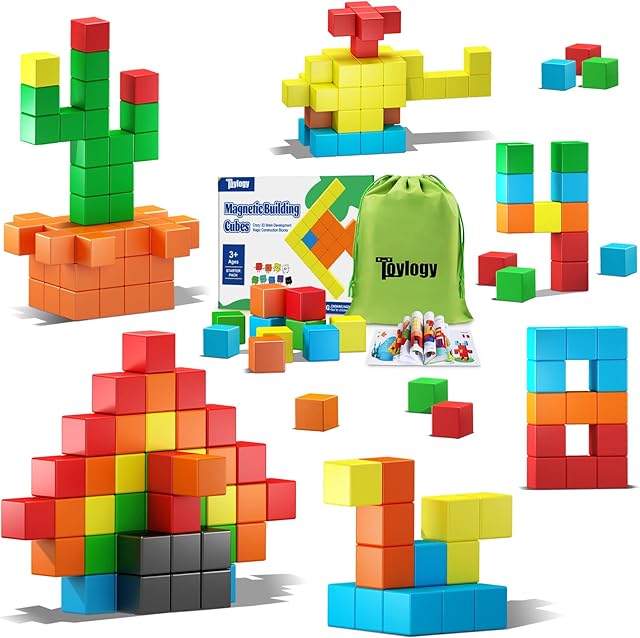 48PCS Magnetic Blocks for Toddlers Toys, Large Magnetic Cube Toys for Sensory STEM Education Preschool Magnet Toys for 3 4 5 6 Year Old Boys and Girls