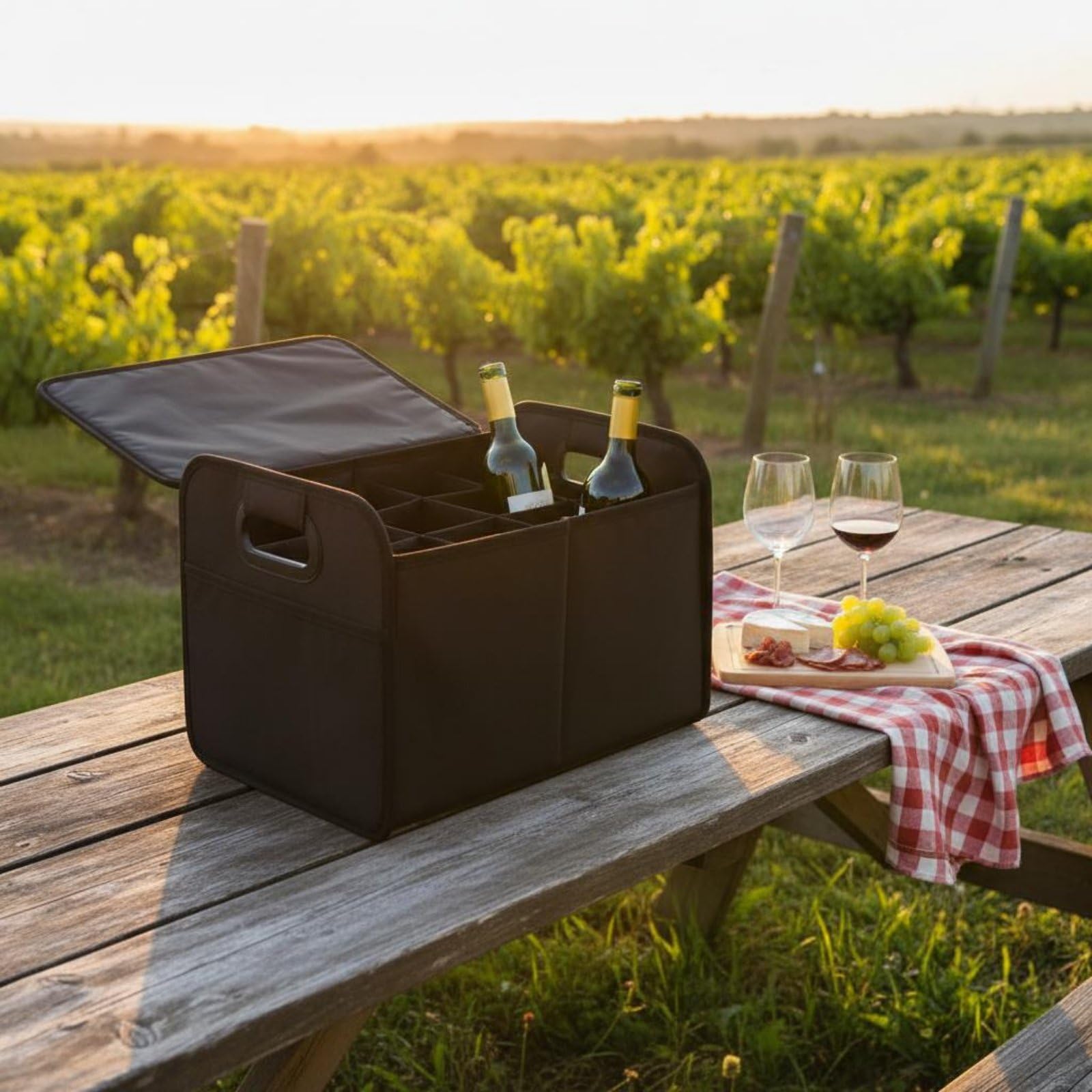 perfk Portabottiglie Pieghevole Organizer Auto Contenitore Bevande Borsa Bottiglie Cassetta Trasporto Collassabile Impermeabile con Manici Rinforzati E, Nero