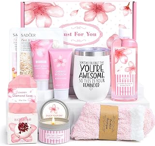 Bath Gift Set For Women, 12PCS Bath Sets For Women Gift, Birthday Valentine's Day Gifts Self Care Package for Her Mom Friend Sister Wife, Cherry Blossoms Relaxing Spa Gift Basket