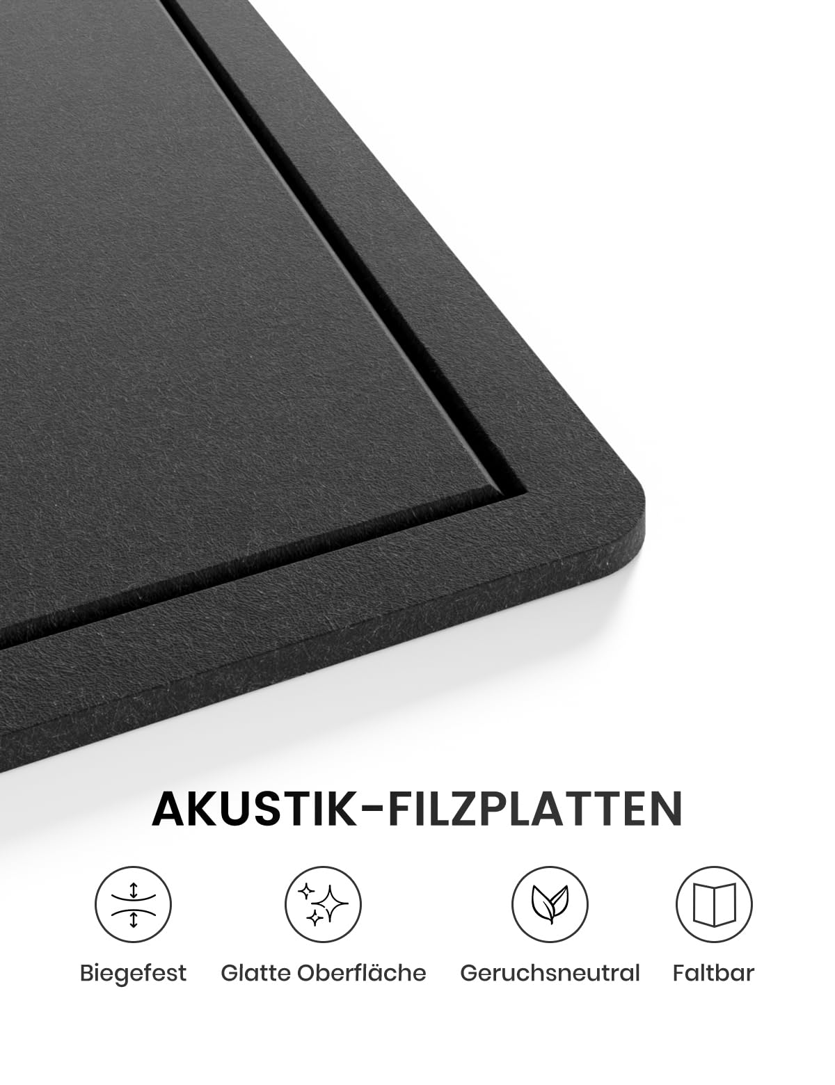 Fluxynara Filz Pinnwand 120 x 90 cm, Korktafel-Alternative mit 24 abnehmbaren Klebepads, faltbares Filz-Memoboard, Visionboard & Fotowand für Büro, Homeoffice, Kinderzimmer & Flur — Schwarz