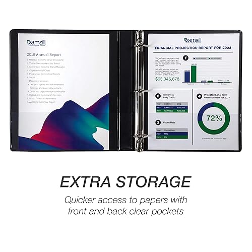 Vista 187 de Samsill Carpeta duradera de 1.5 pulgadas, fabricada en los Estados Unidos, carpeta de anillos en D, carpeta transparente personalizable, color Negro