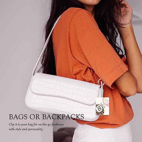 Miniatura 7 de Ambientador de aire femenino rosa para automóvil, moderno retro leopardo Lucky 8 Ball Ambientador colgante 3 piezas para coches, armario, cajón,