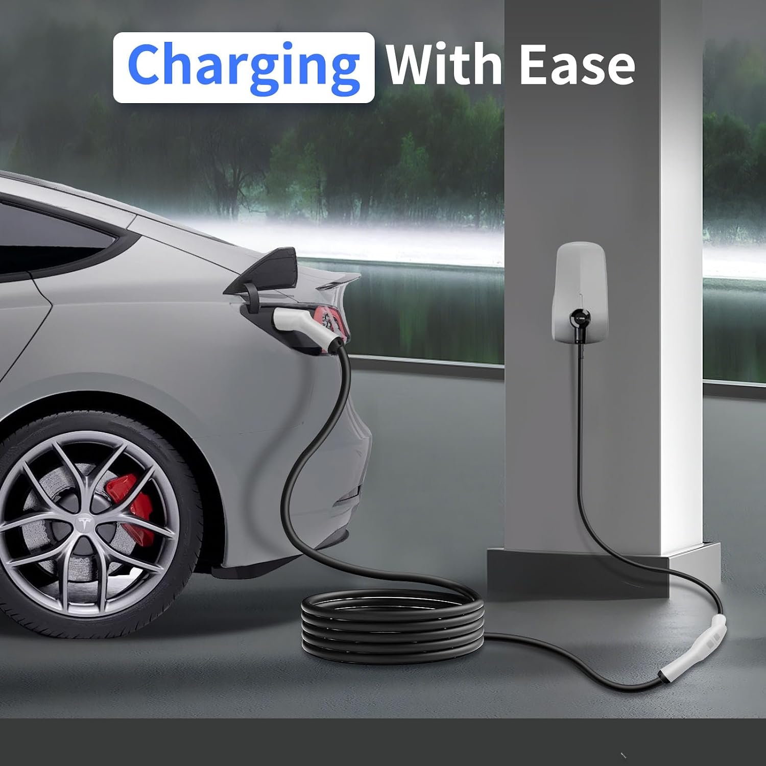 21FT NACS EV Charging Extension Cable for Tesla Vehicles, 240V 50A Max Heavy Duty 8AWG Short Reach Cable Extender for Easier Garage Charging, IP55 Water-Resistant