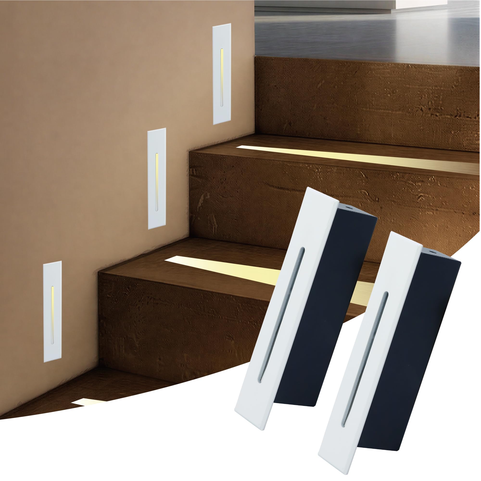 2Stk. LED Einbauleuchte für Treppenleuchte 3W, IP65 Wasserdichte Treppenbeleuchtung Treppen Licht Stair Lights, Wandeinbauleuchte Treppestufen Spots Beleuchtung Stufenleuchten (Weiß)