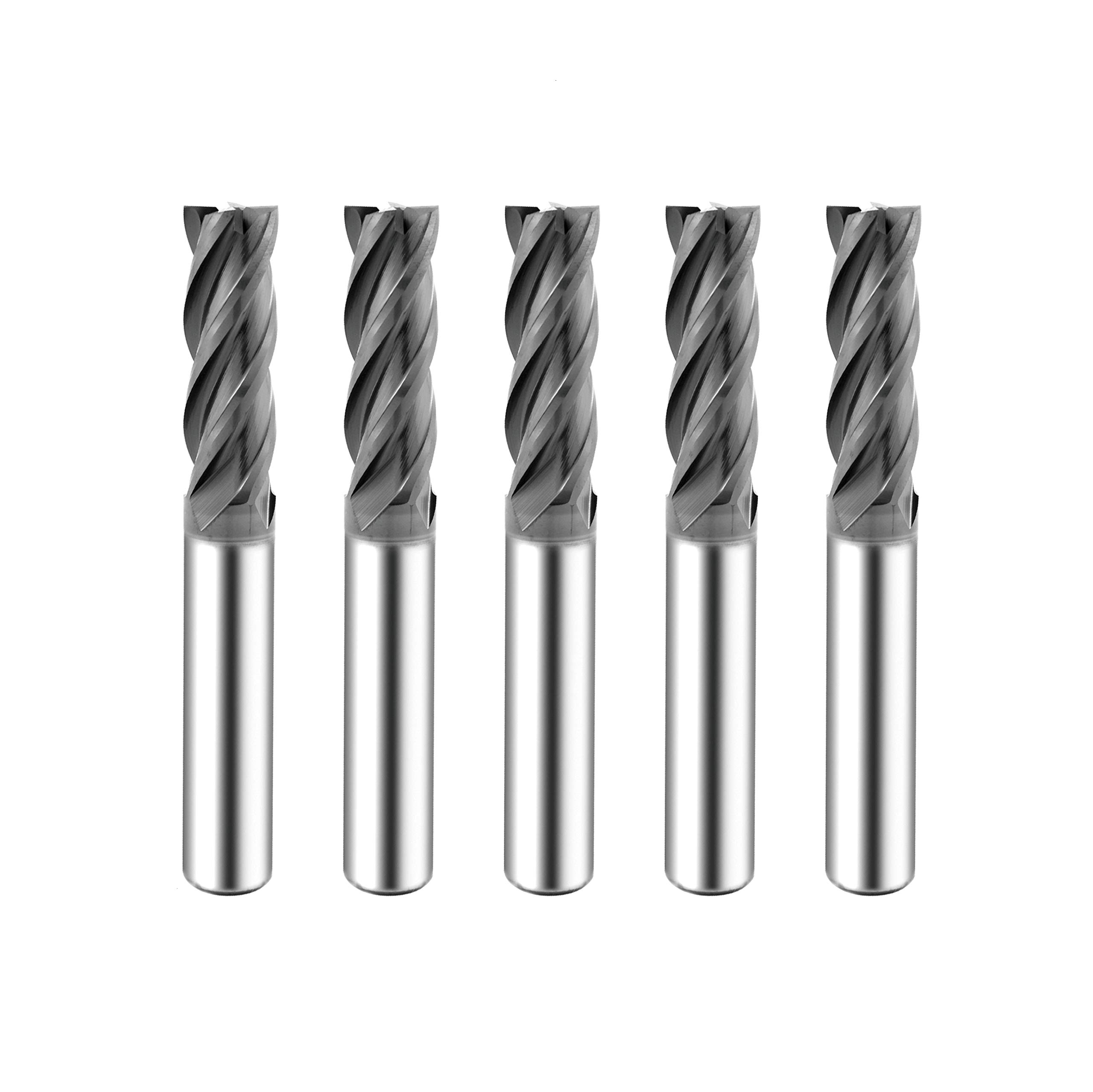 SPEED TIGER Micrograin Carbide Square End Mill - 4 Flute - ISE3/8 4T (5 Pieces, 3/8") - for Milling Alloy Steels, Hardened Steel, Metal & More – Mill Bits Sets for DIYers & Professionals