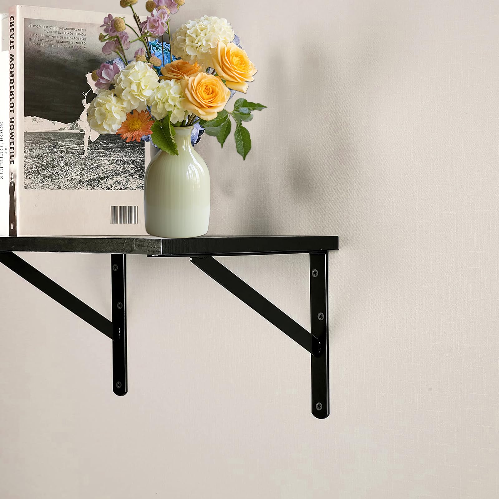 Lot de 12 supports d'étagère - 400 x 250 mm - En métal noir - Pour charges lourdes