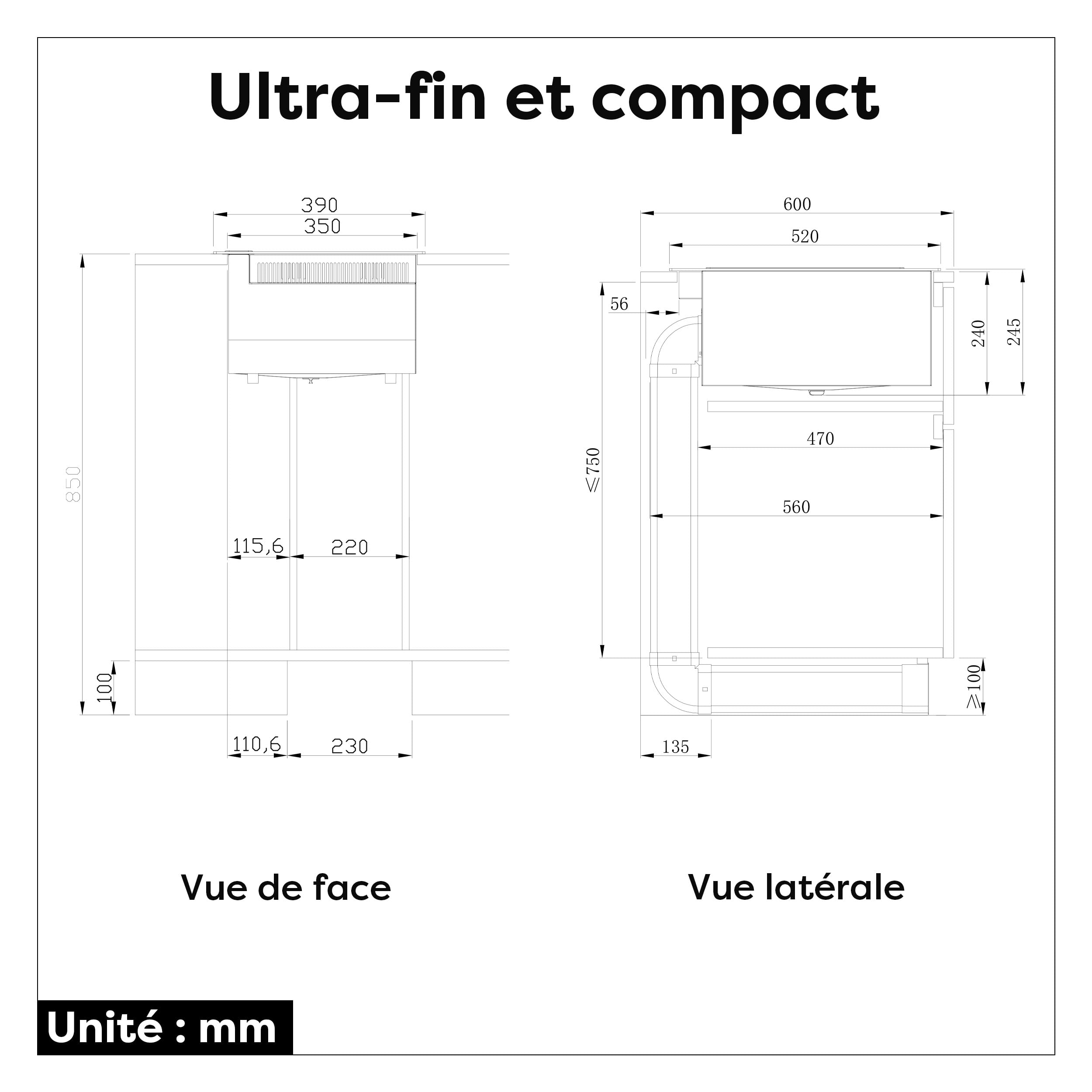 CIARRA ONE CBBEH392BF Plaque de cuisson à induction avec hotte aspirante, hotte de table intégrée, 39 cm, 2 plaques, Flexzone, 9 niveaux, sécurité enfant, minuterie, Stop & Go Booster