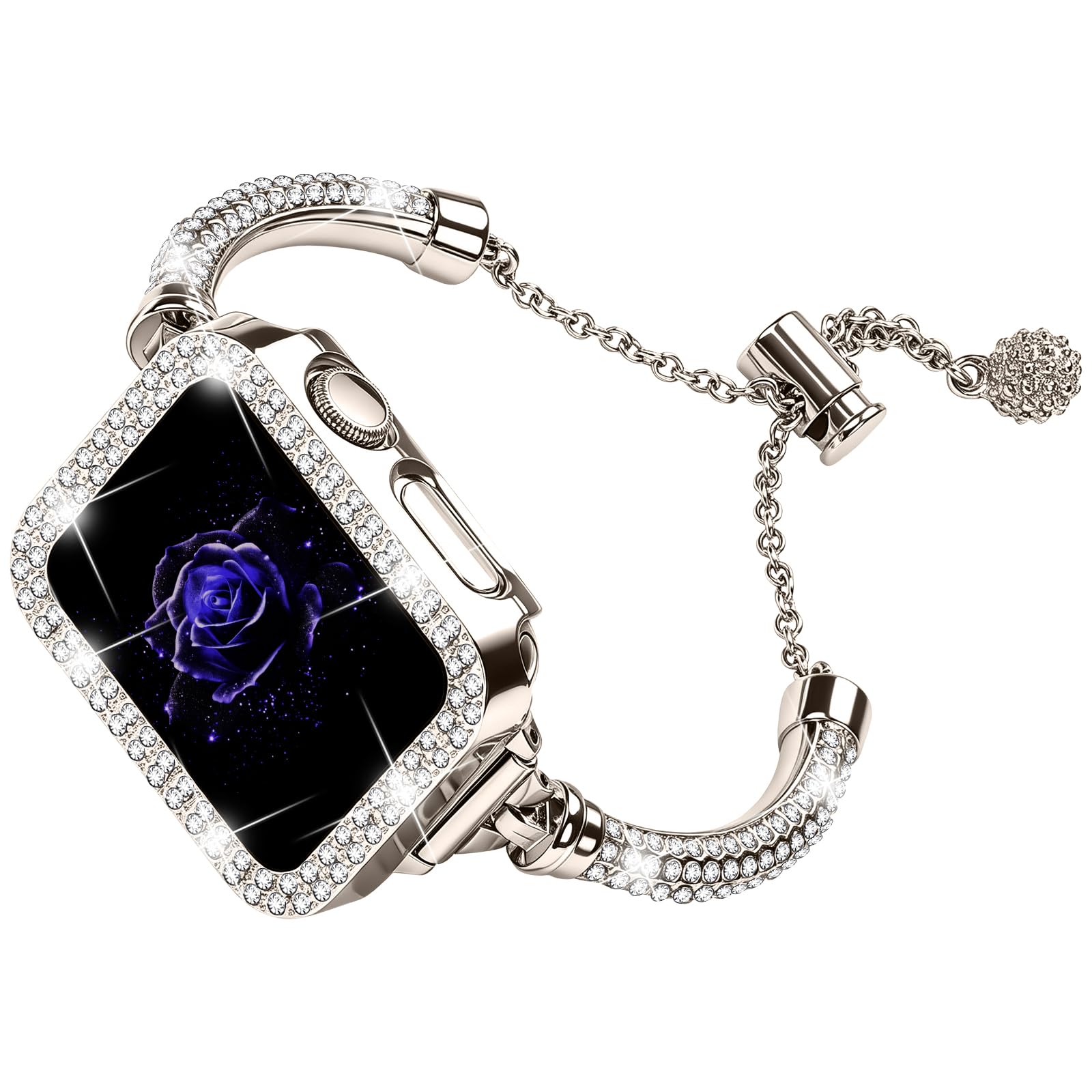 JOYOZY Bling Band and Case Compatible with Apple Watch Band 38mm 40mm 41mm 42mm 44mm 45mm 46mm, Pretty Luxury Strap with Sparkle Diamond, Dressy iWatch Bracelet for Women