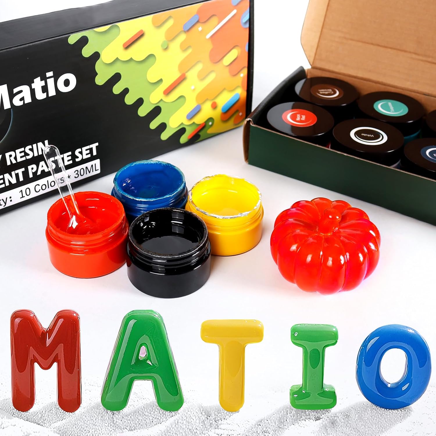 Matio 10 Color Pigment Paste for Epoxy Resin, 1.8oz/50g Each Color Pigment, Highly Concentrated Colorant, Opaque Liquid Dye Set for DIY Craft Resin Coloring, Resina Art Painting, Jewelry Making