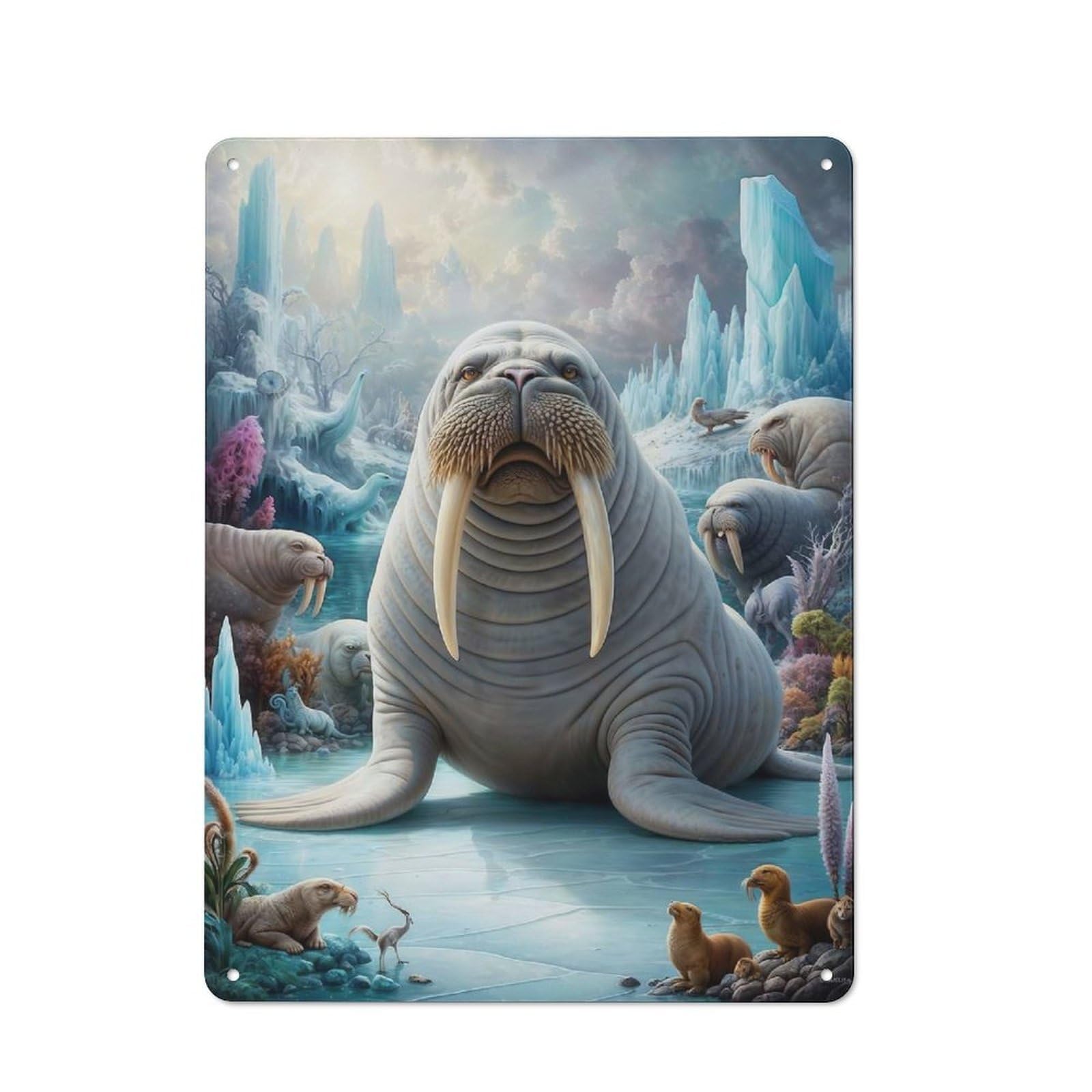 Junmoney Whimsical Walrus Vintage Printed Metal Sign 40X30cm For Café Or Home Bar, New Home Wall Decor For Hospitality Decor Collectors