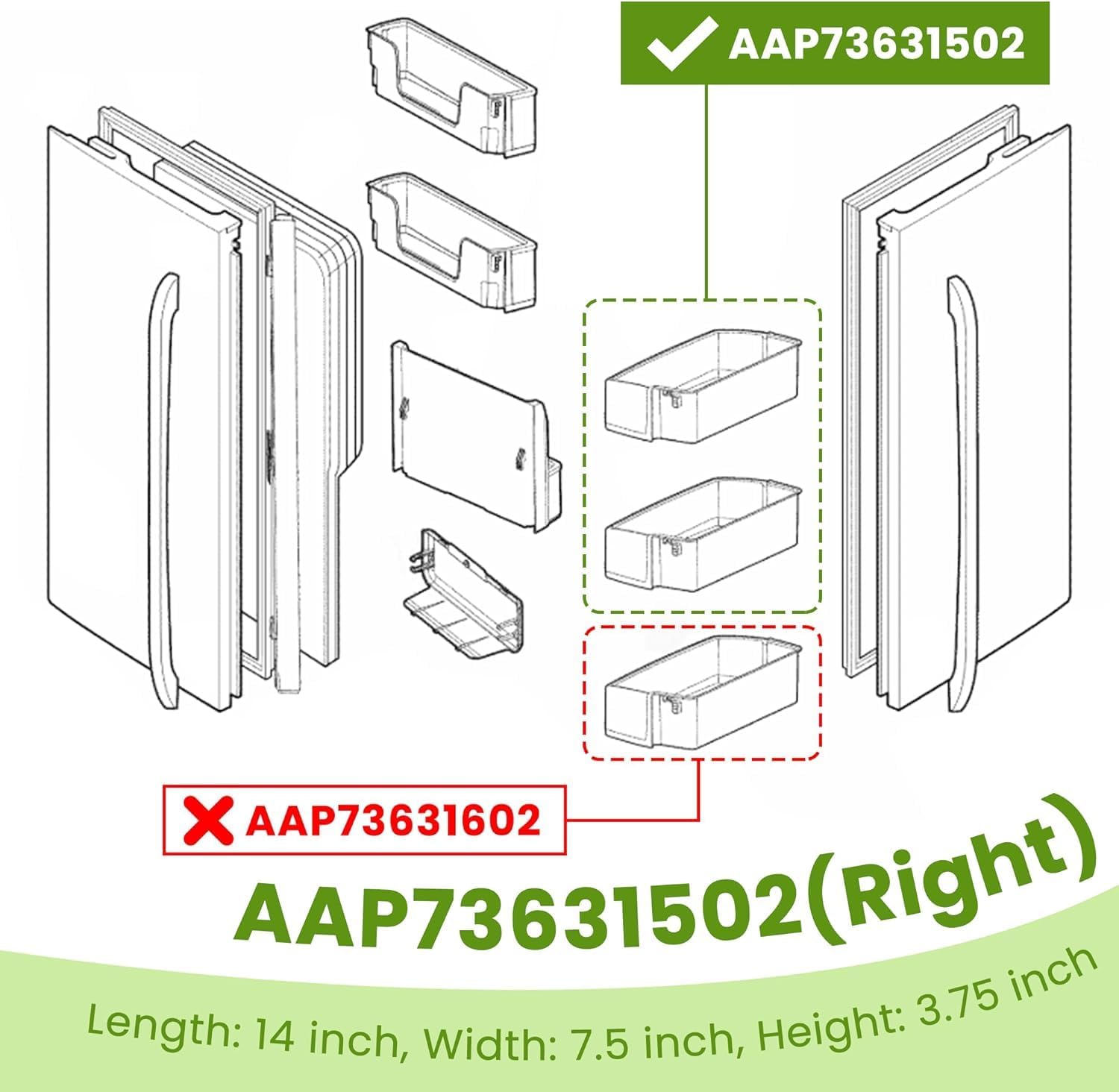 [2 PACK] AAP73631502 Refrigerator Door Shelf (Right) Replacement PD00005335 2443758 AP4563994 PS2581944 EAP2581944 compatible with LG KENMORE Refrigerator Door Shelves - BY AMI PARTS