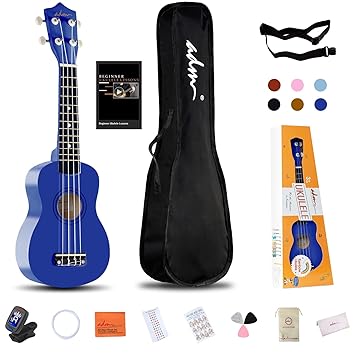 ADM Soprano 21 Inch Ukulele Beginner Ukulele Kit with Gig Bag, Kids Ukelele Package, Dark Blue
