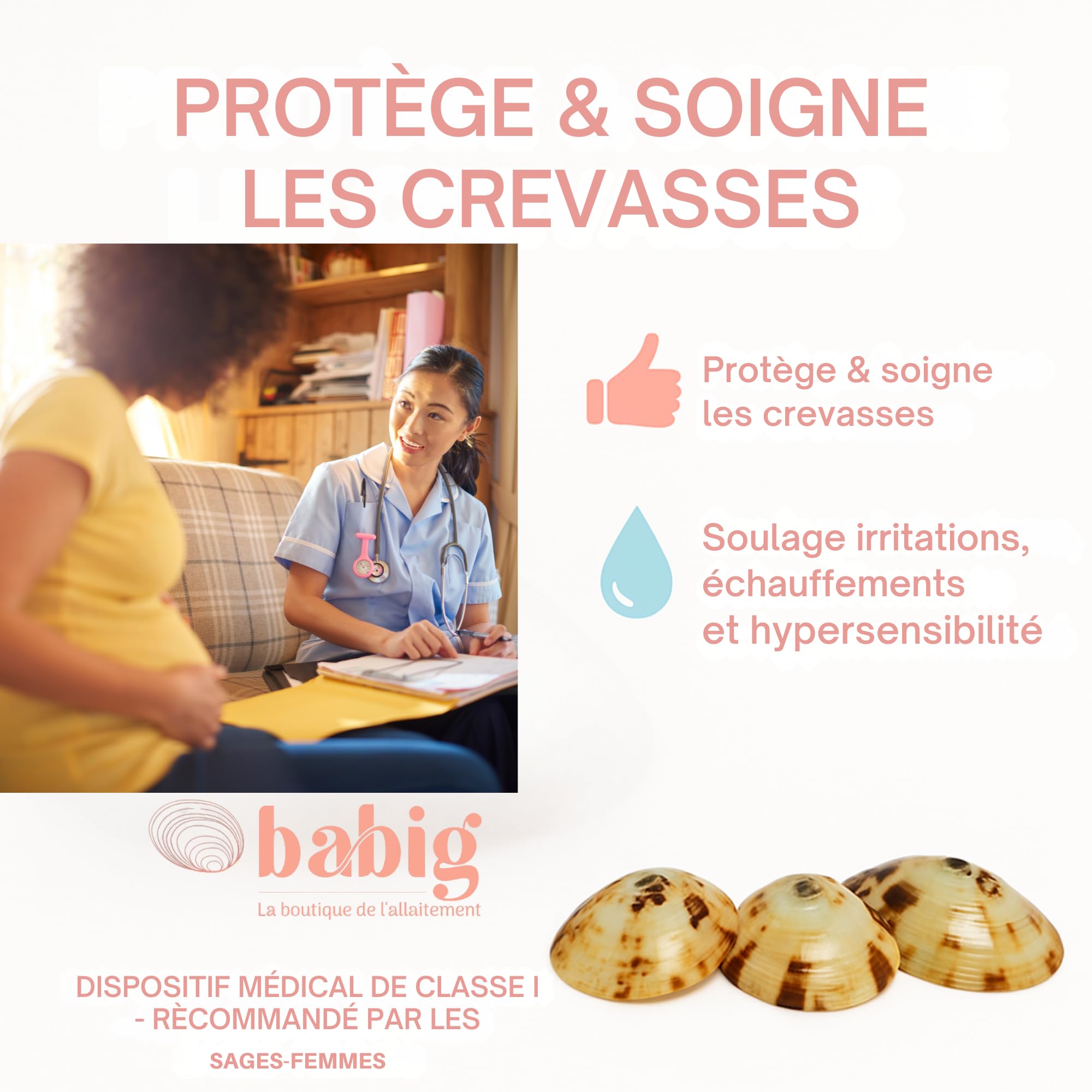 BABIG Coquillages d'Allaitement Taille M 100% Naturels – Soulage les douleurs – Réutilisables, Faits-Main – Protège Les Mamelons – Pour Jeunes Mamans – Taille Disponibles XS à XXXL