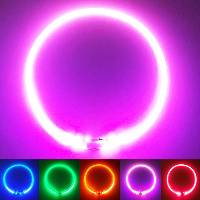 PetSol LED Dog Collar  USB Rechargeable Flashing Light Up Dog Collar. Fits Any Size Cat, Dog or Puppy - Small, Medium & Large. Ultra Bright Glow Safety Collar For Pets (Pink)