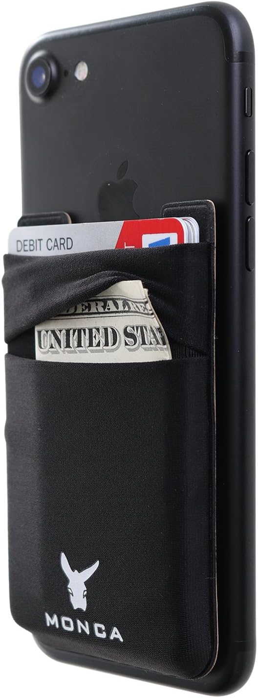 Monca Phone Wallet Stick on, RFID Blocking Phone Card Holder for Back of Phone Stick On Sticky Adhesive Attachment iPhone Wallet & iPhone Credit Card Holder (RFID Black)