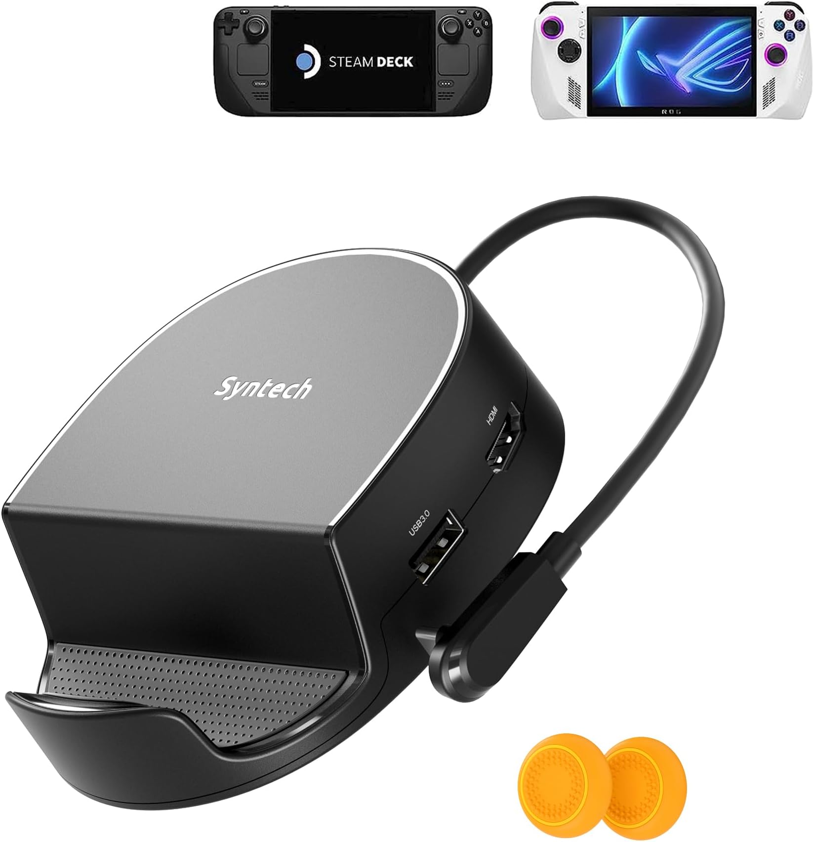 Syntech Mini Dock Compatible with Steam Deck/Steam Deck OLED/ROG Ally, 6-in-1 Docking Station with HDMI 2.0 4K@60Hz, Gigabit Ethernet, 3 x USB 3.0, PD Charging Stable Round Doc