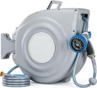 Retractable Garden Hose Reel 1/2 in x 100 ft Wall Mount, Auto Rewind