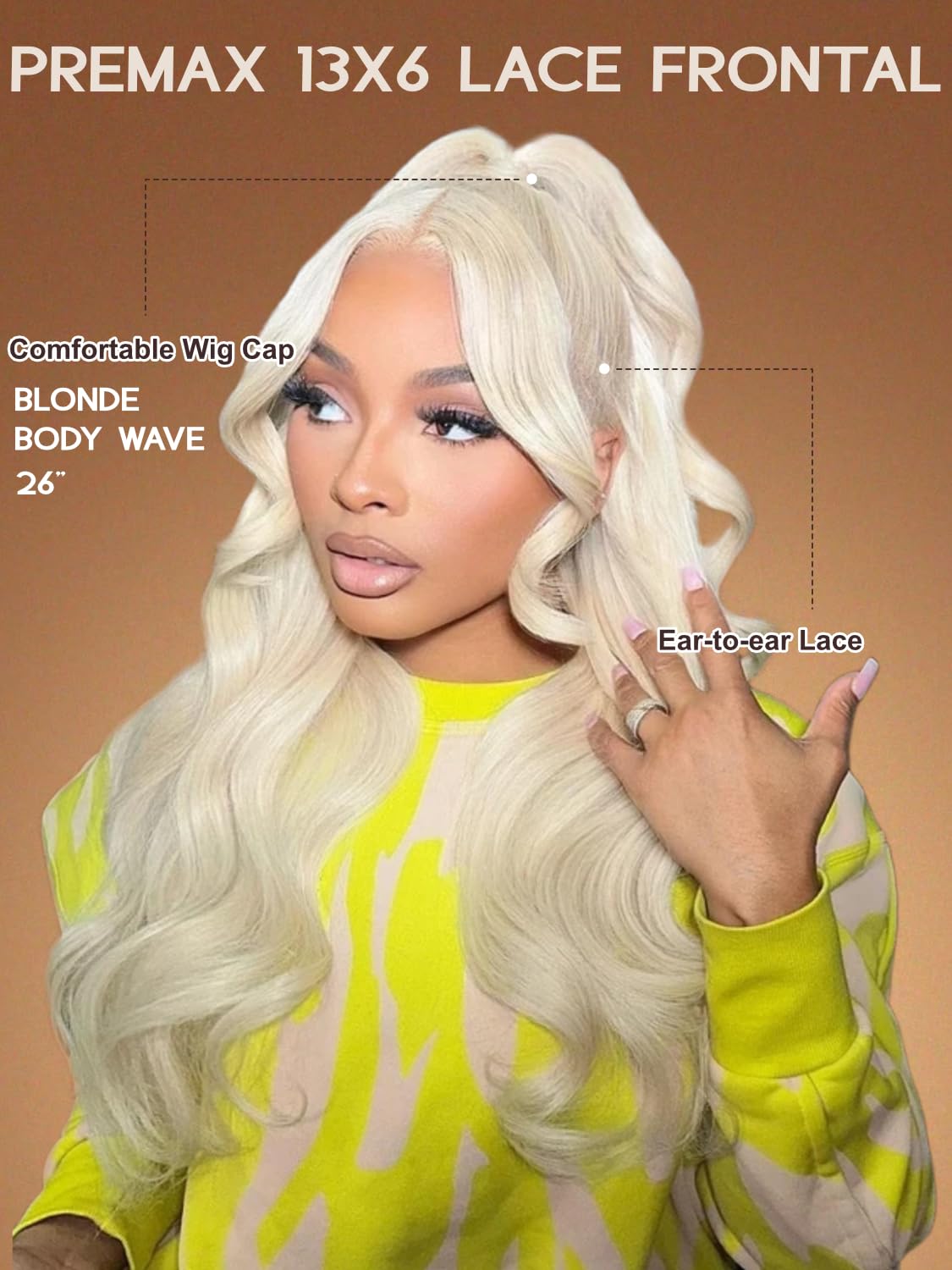 YIROO 613 Blonde Body Wave Synthetic Lace Front Wig Pre Plucked Pre Cut Glueless Easy Install Breathable Adjustable Cap Beginner Friendly Daily Stylish Ready To Wear 26Inch