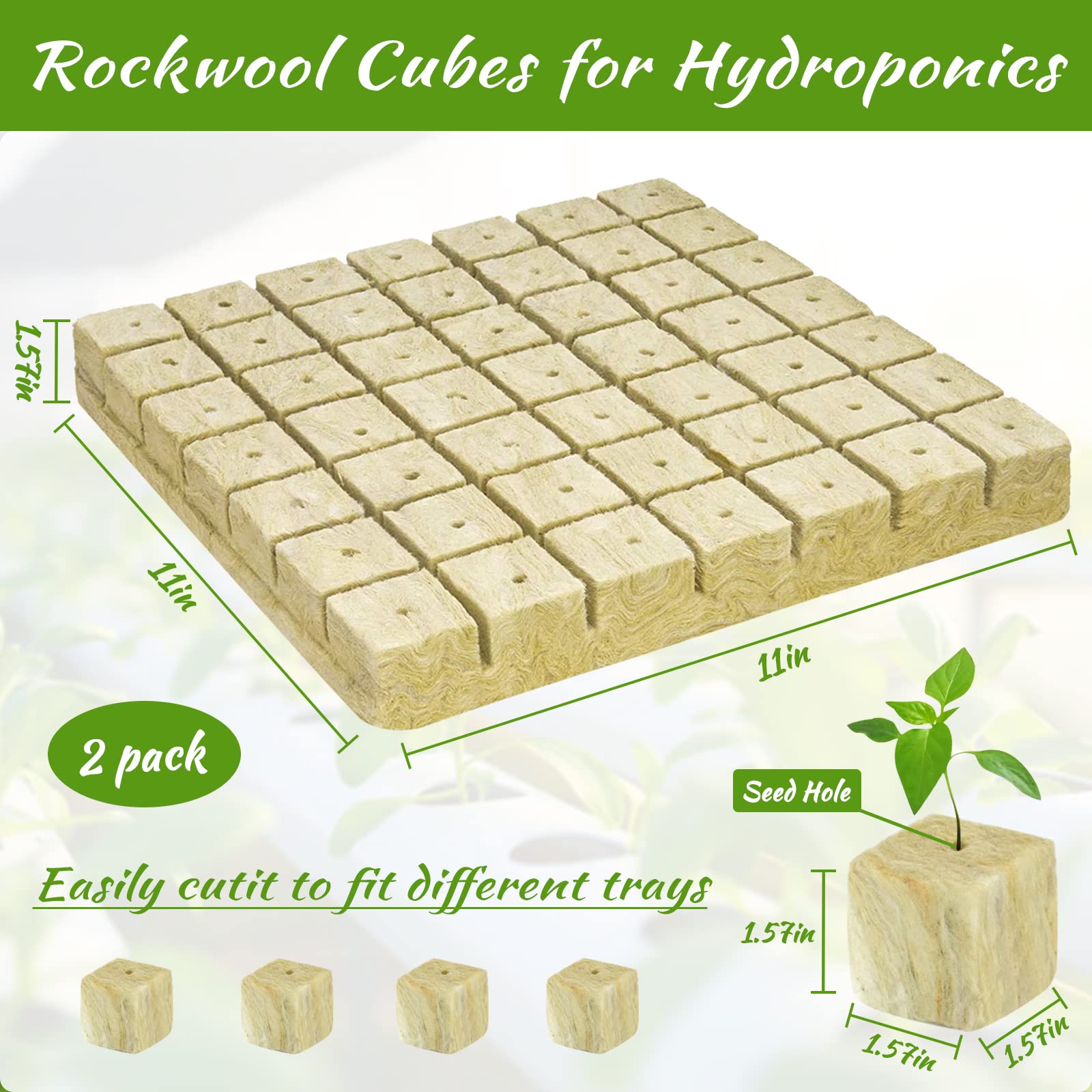 Legigo 98 Stück Steinwolle Anzucht Würfel 4x4x4 cm, Rockwool Cube Anzuchtwürfel für Hydroponic, Stecklinge Anzucht, Keimung, Setzlinge & Klonpflanzen, Alternative zu Anzuchterde für Stecklinge