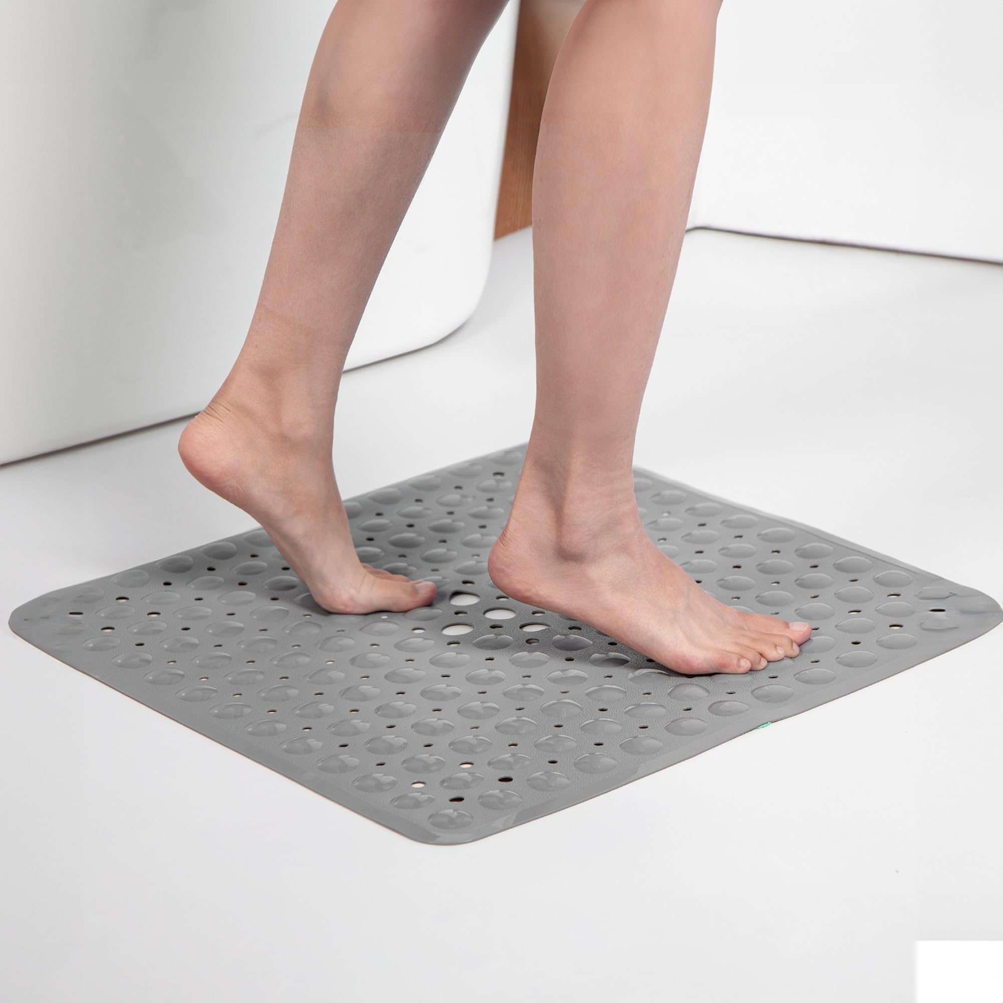 Albert Austin Bath Mat Durable Anti Slip Rubber Shower Mat 54 x 54cm Anti Mould with Drain Holes and Suction Cups Safe and Comfortable for Elderly Children Easy Drain Machine Washable Grey (Small)