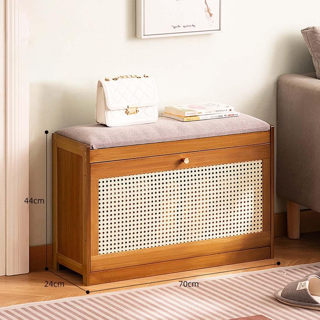 Bamboo Shoe Storage Bench with Padded Cushion, 2-Level Entryway nizer and Folding Drawers, Dark Brown, 50cm - Stylish and Functional Home Furniture