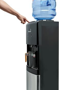 Primo Top-Loading Water Dispenser - 3 Temp (Hot-Cool-Cold) Water Cooler Water Dispenser for 5 Gallon Bottle w/Child Safety Lock, Black and Stainless Steel