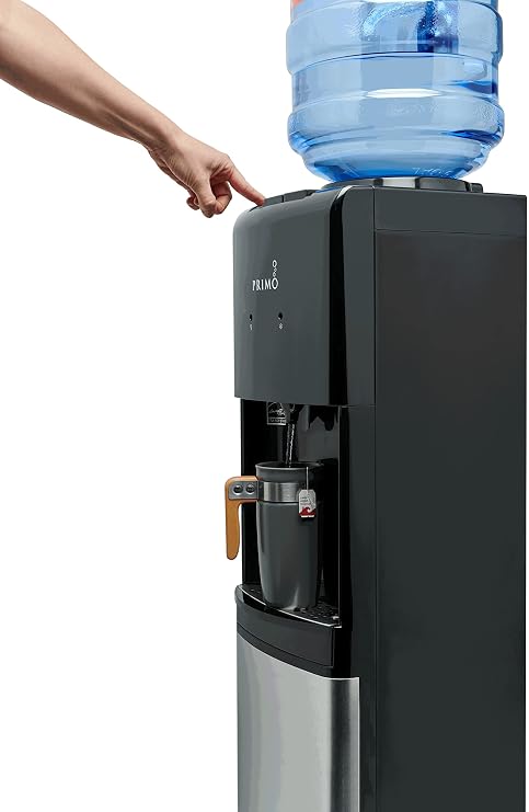 Primo Top-Loading Water Dispenser - 3 Temp (Hot-Cool-Cold) Water Cooler Water Dispenser for 5 Gallon Bottle w/Child Safety Lock, Black and Stainless Steel