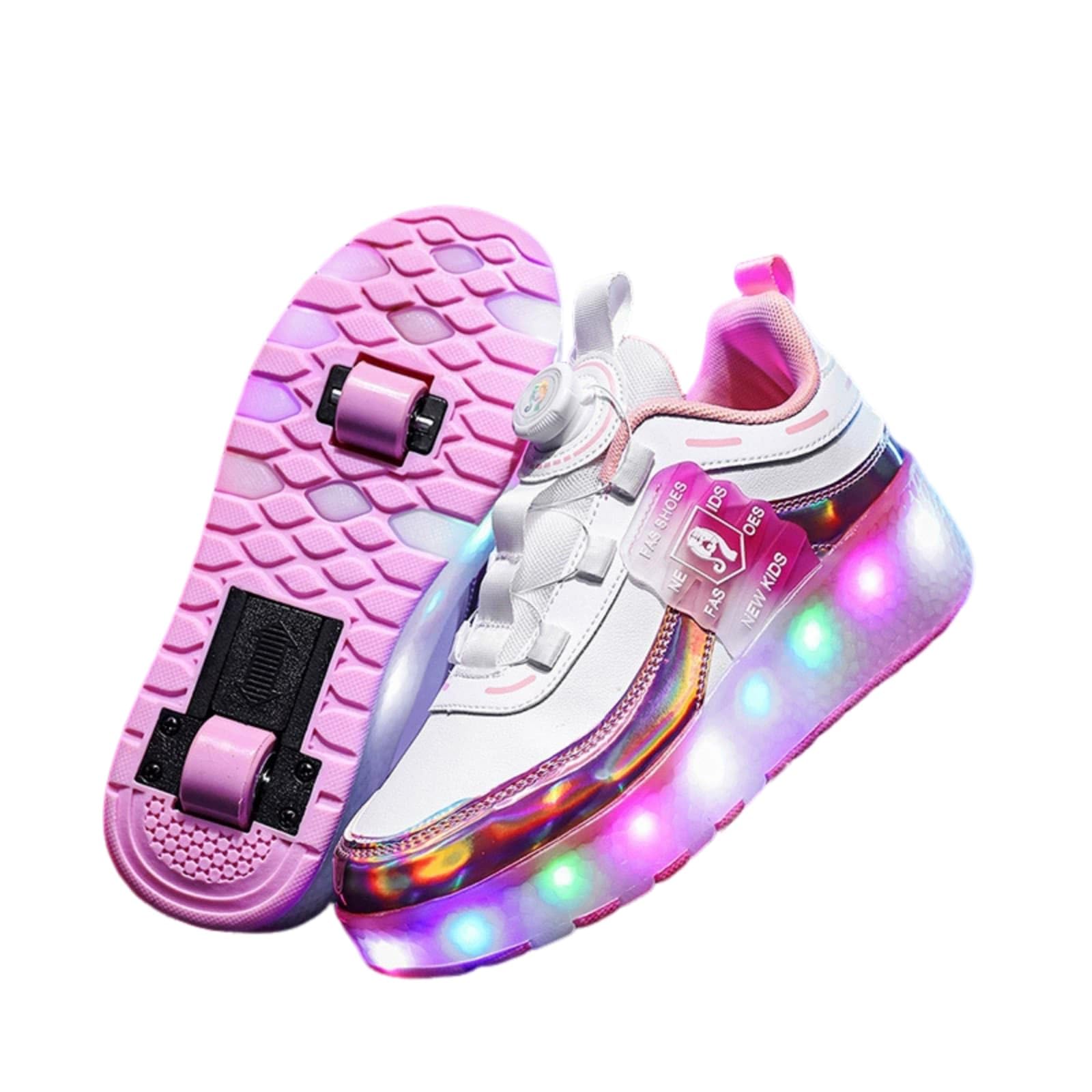 Surwin Chaussures avec roulettes Fille Garçon, Chaussures Skateboard Boucle Pivotante Enfant avec Roues Arrière Rétractables, Basket à roulettes Respirant Sneakers Roller